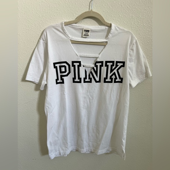 PINK Victoria’s Secret white shirt with cut out on chest - Picture 1 of 4
